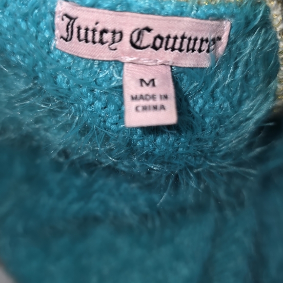 Juicy Couture Blue Fuzzy Sweater M – Cozy Glam Retro Y2K Knit Pullover with Gold - Picture 7 of 8